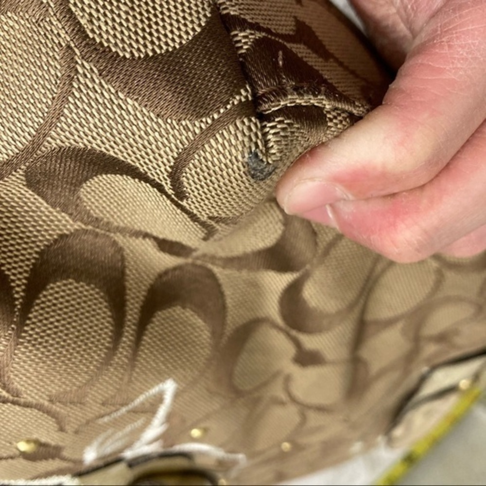 Coach Bleecker Rare Floral Signature Applique F16276 Gold Khaki Brown Tote - Picture 14 of 14